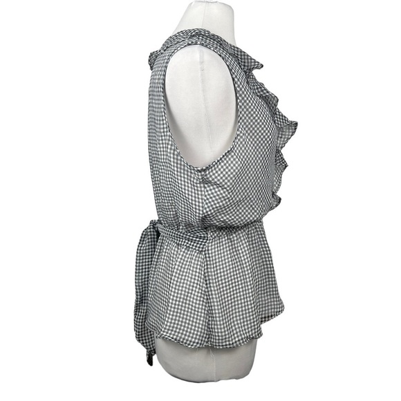 MAX Studio Surplice Wrap Ruffle Trim Sleeveless Blouse Gingham Poly Chiffon - Picture 7 of 9